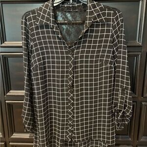 Zac & Rachel Black Windowpane Lace-Back Button-Up